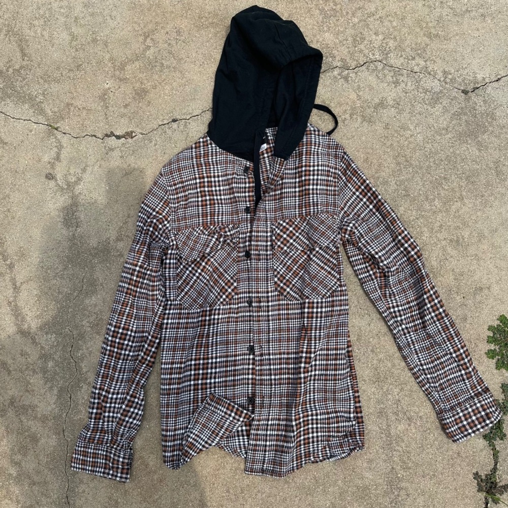 Original Use Plaid Flannel‎ Shirt Jacket with Hood Long Sleeve XS